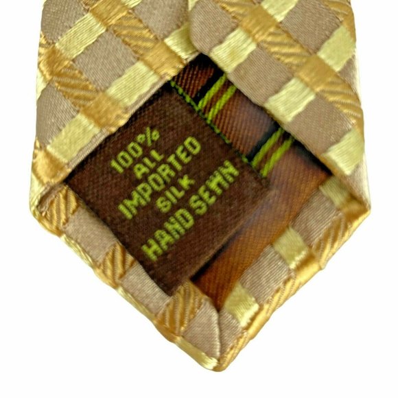BCBG Attitude Yellow Gold Intersecting Stripes Tie - Picture 7 of 9